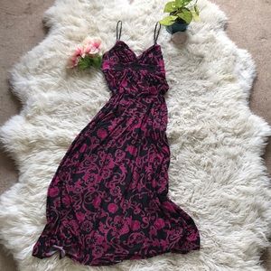Slinky purple and black maxi dress